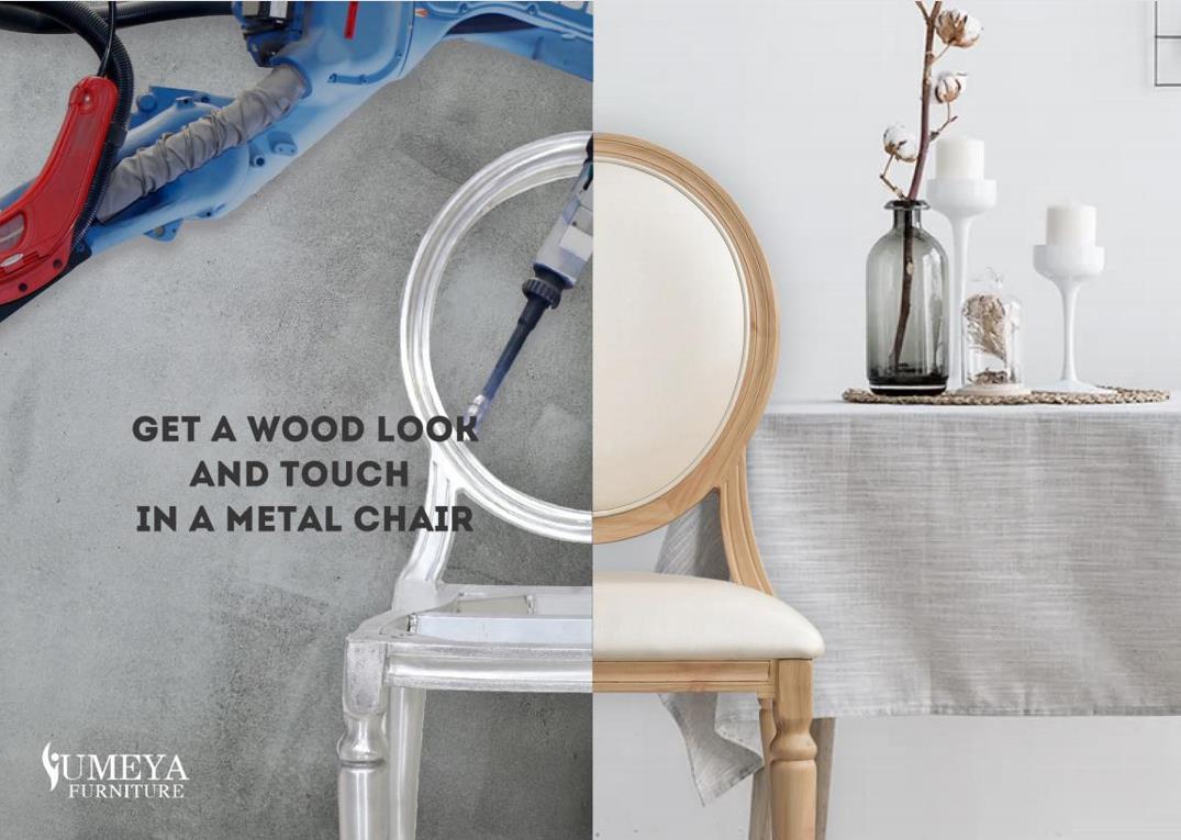 Fine polishing, the first step to get perfect wood grain in a metal chair. 1